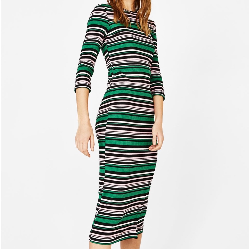Bershka Striped Midi Bodycon Dress
